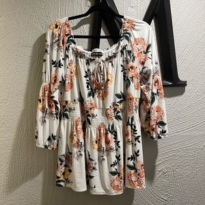 White floral peasant top